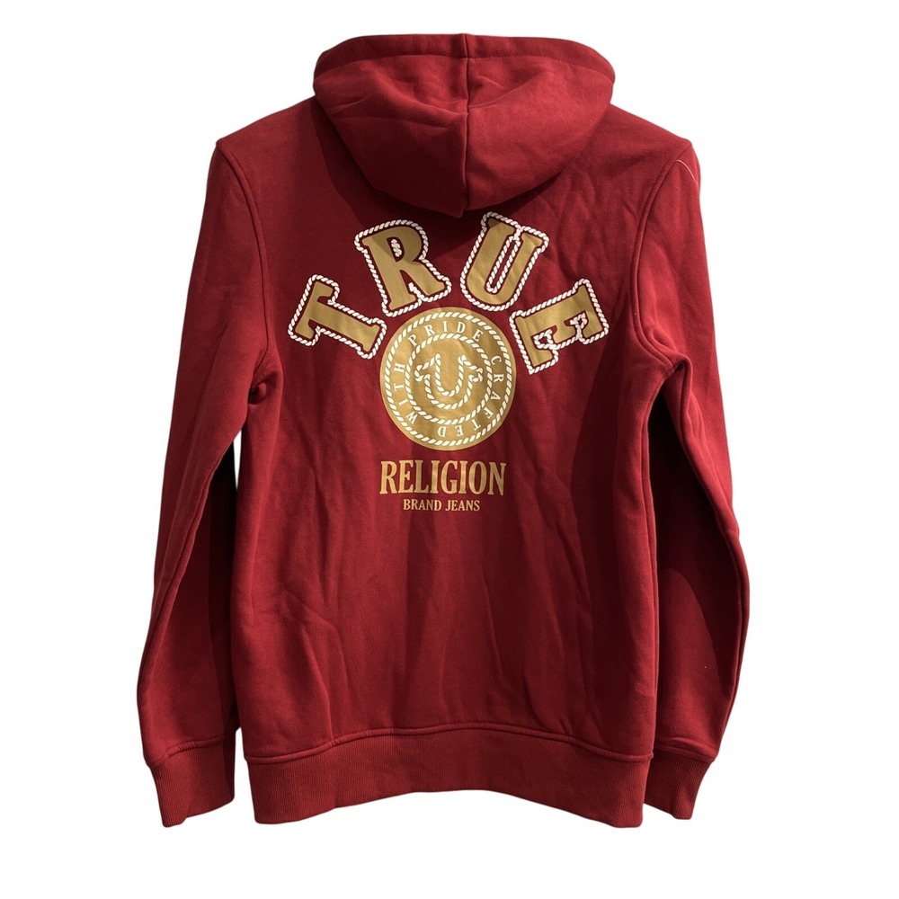 True Religion‎ Hoodie Mens S Red Dahlia College Prep Full Zip Sweatshirt Casual